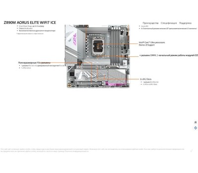 Материнская плата GIGABYTE Материнская плата Z890M AORUS ELITE WIFI7 ICE, Socket LGA 1851, Intel Z890, mATX, Ret