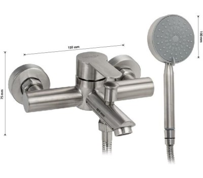 BRIMIX - Смеситель в ванную, короткий излив, шаровый, из нержавеющей стали марка 304, цвет САТИН . 9394