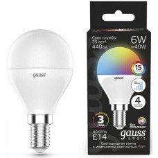 GAUSS Лампа LED E14, шар, 6Вт, 105101406, одна шт