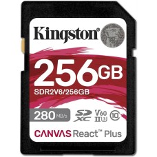 Карта памяти KINGSTON Карта памяти SDXC UHS-II Canvas React Plus 256 ГБ, 280 МБ/с, Class 10, SDR2V6/256GB, 1 шт., без адаптера
