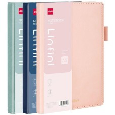 DELI Блокнот LINFINI EN158L A5 210х143мм искусст. кожа 144л линейка твердая обложка ассорти ассорти:син/роз/зел