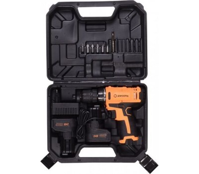 Аккумуляторная дрель-шуруповерт ВИХРЬ ДА-24Л-2К 24В, 2аккум., кейс 72/14/18