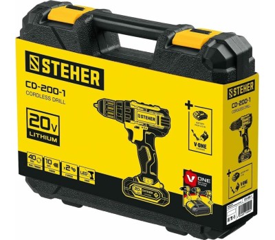 Дрель STEHER CD-200-1 20В, 1 АКБ (2Ач), в кейсе, дрель-шуруповерт