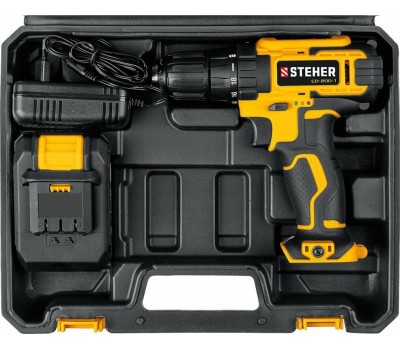 Дрель STEHER CD-200-1 20В, 1 АКБ (2Ач), в кейсе, дрель-шуруповерт