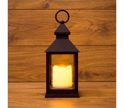 NEON-NIGHT (513-051) Декоративный фонарь со свечкой, черный , 10.5х10.5х24 см, цвет Теплый