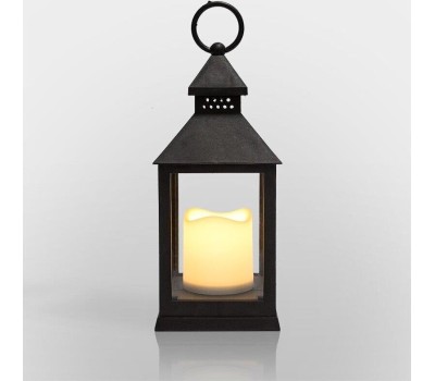 NEON-NIGHT (513-051) Декоративный фонарь со свечкой, черный , 10.5х10.5х24 см, цвет Теплый