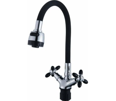 Смеситель АНТЕЙ 5770716-ANT Радуга Смеситель д/кухни с 2-мя рукоятками, с силиконовым изливом, креп.гайка, черный