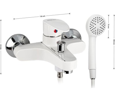 Смеситель для ванны BRIMIX 5571 Смеситель в ванную, короткий излив, шаровый, из высокопрочного пластика АБС, БЕЛЫЙ