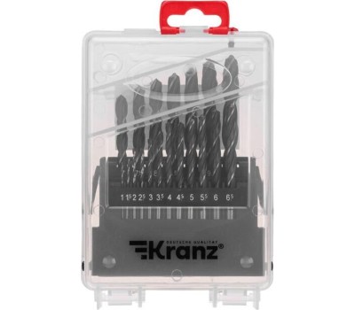 Сверло KRANZ (KR-91-0636) Набор сверл по металлу, 1-10мм (через 0,5мм), HSS 4241, шестигранный хвостовик, 19 шт.