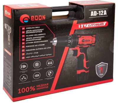 Дрель-шуруповёрт EDON AD-12А черный/красный 15420 12В, 2аккум