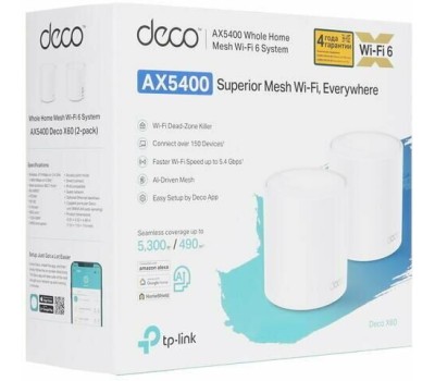 Бесшовный Mesh роутер TP-LINK Deco X60 (2-Pack) AX5400 White (2 шт. в комплекте)