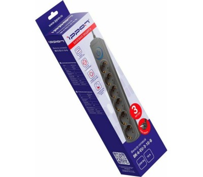 Сетевой фильтр IPPON Сетевой фильтр BK-6-EU-3-10-B, 3м, черный