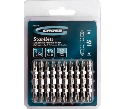 Бита GROSS Бита двухсторонняя, PH2-PH2 х 45 мм, сталь S2, 10 шт. 11209