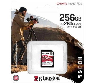 Карта памяти KINGSTON Карта памяти SDXC UHS-II Canvas React Plus 256 ГБ, 280 МБ/с, Class 10, SDR2V6/256GB, 1 шт., без адаптера