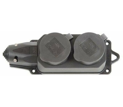 IEK Блок силовая Омега, двойная, 2 розетки, открытая, заземление, IP44, черный [pkr62-016-2-k02]