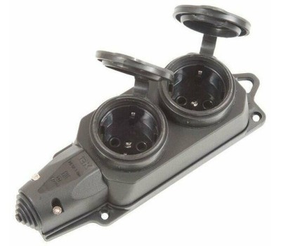 IEK Блок силовая Омега, двойная, 2 розетки, открытая, заземление, IP44, черный [pkr62-016-2-k02]