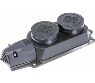 IEK Блок силовая Омега, двойная, 2 розетки, открытая, заземление, IP44, черный [pkr62-016-2-k02]