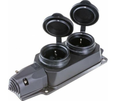 IEK Блок силовая Омега, двойная, 2 розетки, открытая, заземление, IP44, черный [pkr62-016-2-k02]