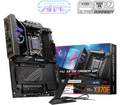 Материнская плата MSI Материнская плата MPG X870E CARBON WIFI X870E, AM5, 4*DDR5, 3*PCIEx16, 4*M.2, 2*TypeC, 9*USB3.2Gen2, 4*USB3.2Gen1, 4*USB2.0, 4*SATA3.0, 5G, 2.5G, 2*Type-C(DP), HDMI, ATX, RTL