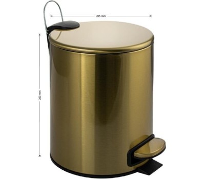 САНАКС - Ведро из нержавеющей стали, с педалью, круглое, 5 литров, плоская крышка микролифт, цвет МАТОВОЕ ЗОЛОТО. 10504