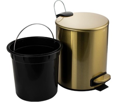 САНАКС - Ведро из нержавеющей стали, с педалью, круглое, 5 литров, плоская крышка микролифт, цвет МАТОВОЕ ЗОЛОТО. 10504