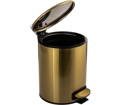 САНАКС - Ведро из нержавеющей стали, с педалью, круглое, 5 литров, плоская крышка микролифт, цвет МАТОВОЕ ЗОЛОТО. 10504