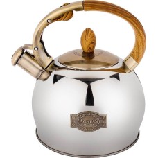 Чайник AGNESS ЧАЙНИК СО СВИСТКОМ, СЕРИЯ МОНБЛАН, 3,0 Л ТЕРМОАККУМУЛИР. ДНО, СТАЛЬ 18/10, ИНДУКЦИЯ (КОР=6ШТ) 937-831