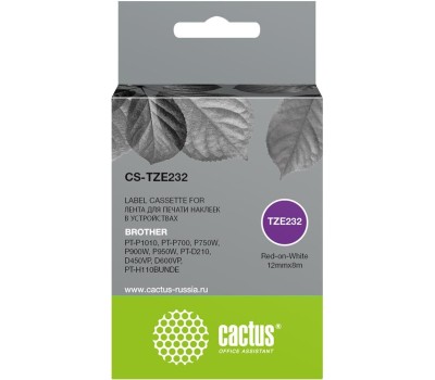 CACTUS Картридж ленточный CS-TZE232 TZe-232 красный на белом 12x8 для Brother PT-P1010, PT-P700, P750W, P900W, P950W, PT-D210, D450VP, D600VP, PT-H110BUNDE