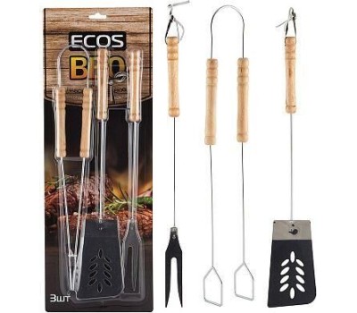 Набор для барбекю ECOS Набор для барбекю ND-1095D ( щипцы 39 см, вилка 39 см, лопатка 39 см, нерж. сталь, дерево) 999625