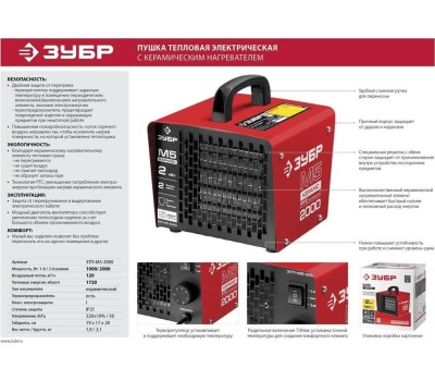 Пушка тепловая ЗУБР ЗТП-М5-2000, обогреватель в квадратном корпусе