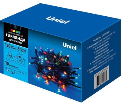 Гирлянда UNIEL UL-00005263 ULD-S1000-120/DBA MULTI IP67 Гирлянда светодиодная с контроллером, 10м. 120 светодиодов. Разноцветный свет. Провод черный. ТМ Uniel