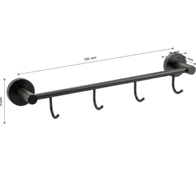 вешалка GFMARK 78205 Вешалка с четырьмя крючками прямая ГРАФИТ