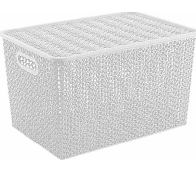Корзина для хранения VIOLET Вязь 14л с крышкой белая 533106