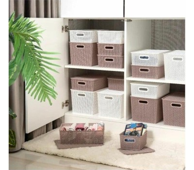 Корзина для хранения VIOLET Вязь 14л с крышкой белая 533106