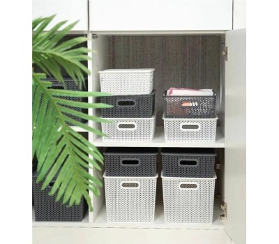 Корзина для хранения VIOLET Вязь 14л с крышкой белая 533106