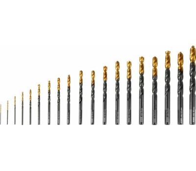 Набор сверл DENZEL Набор сверл по металлу, 1-10 мм, HSS-Tin, Golden Tip, 19 шт 72321