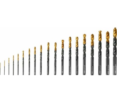 Набор сверл DENZEL Набор сверл по металлу, 1-10 мм, HSS-Tin, Golden Tip, 19 шт 72321