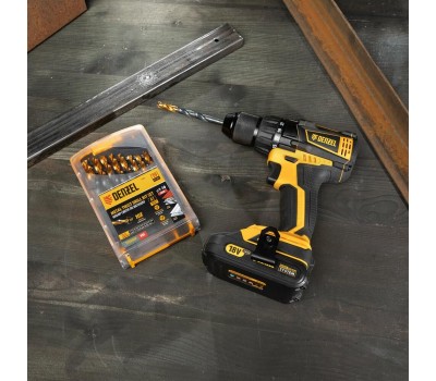 Набор сверл DENZEL Набор сверл по металлу, 1-10 мм, HSS-Tin, Golden Tip, 19 шт 72321