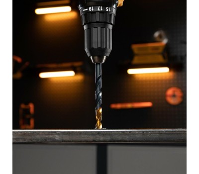 Набор сверл DENZEL Набор сверл по металлу, 1-10 мм, HSS-Tin, Golden Tip, 19 шт 72321