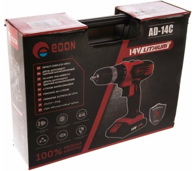 Дрель-шуруповёрт EDON AD-14C черный/красный 14790 14В, 2аккум