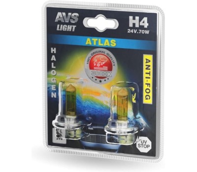 Лампа галогенная AVS /ATLAS ANTI-FOG/желтый H4.24V.75/70W.блистер 2шт