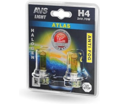 Лампа галогенная AVS /ATLAS ANTI-FOG/желтый H4.24V.75/70W.блистер 2шт