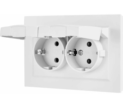IEK Розетка силовая Brite РСбш12-3-44-БрБ, двойная, скрытая, заземление орки, IP44, белый [br-r26-16-44-k01-f]