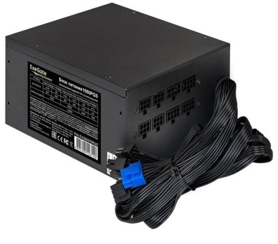 Блок питания EXEGATE Блок питания 1000W Gaming Standard 1000PGS (ATX, APFC, КПД 82% (80 PLUS), 14cm fan, 24pin, 2x(4+4)pin, PCIe, 5xSATA, 4xIDE, Cable Management, black, RTL)