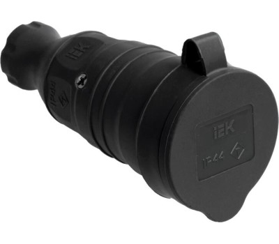 IEK Розетка силовая Омега, одинарная, 1 розетка, открытая, заземление, IP44, черный [pkr21-016-2-k02]