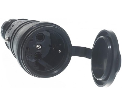 IEK Розетка силовая Омега, одинарная, 1 розетка, открытая, заземление, IP44, черный [pkr21-016-2-k02]