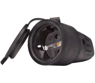 IEK Розетка силовая Омега, одинарная, 1 розетка, открытая, заземление, IP44, черный [pkr21-016-2-k02]