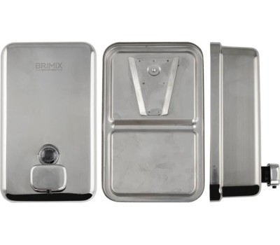 BRIMIX - Дозатор для жидкого мыла 1000 мл, настенный, прямоугольный корпус с глазком, из нержавеющей стали марки SUS 304, цвет ХРОМ. 615K