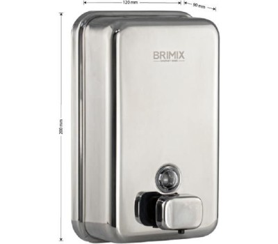 BRIMIX - Дозатор для жидкого мыла 1000 мл, настенный, прямоугольный корпус с глазком, из нержавеющей стали марки SUS 304, цвет ХРОМ. 615K