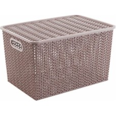 Корзина для хранения VIOLET Вязь 14л с крышкой розовый нюд 533111